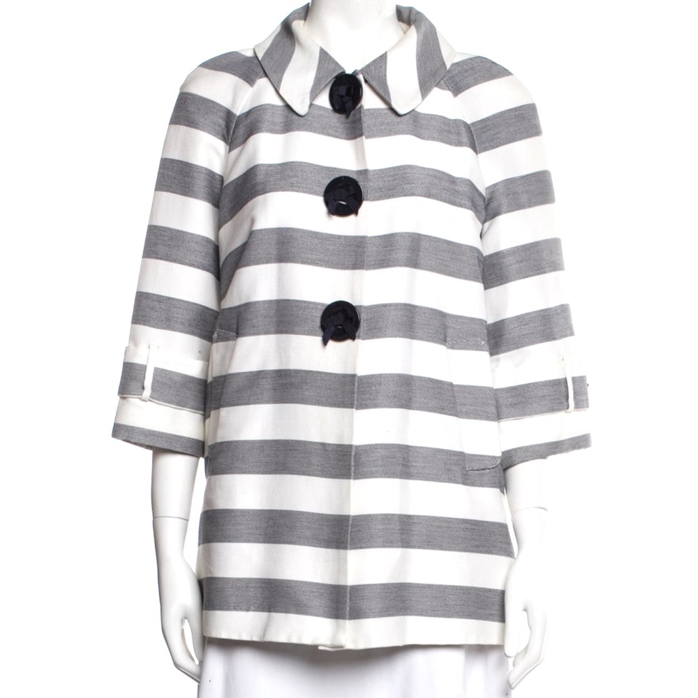Kate Spade Striped White & Gray Button Trench Blazer Jacket coat size Medium